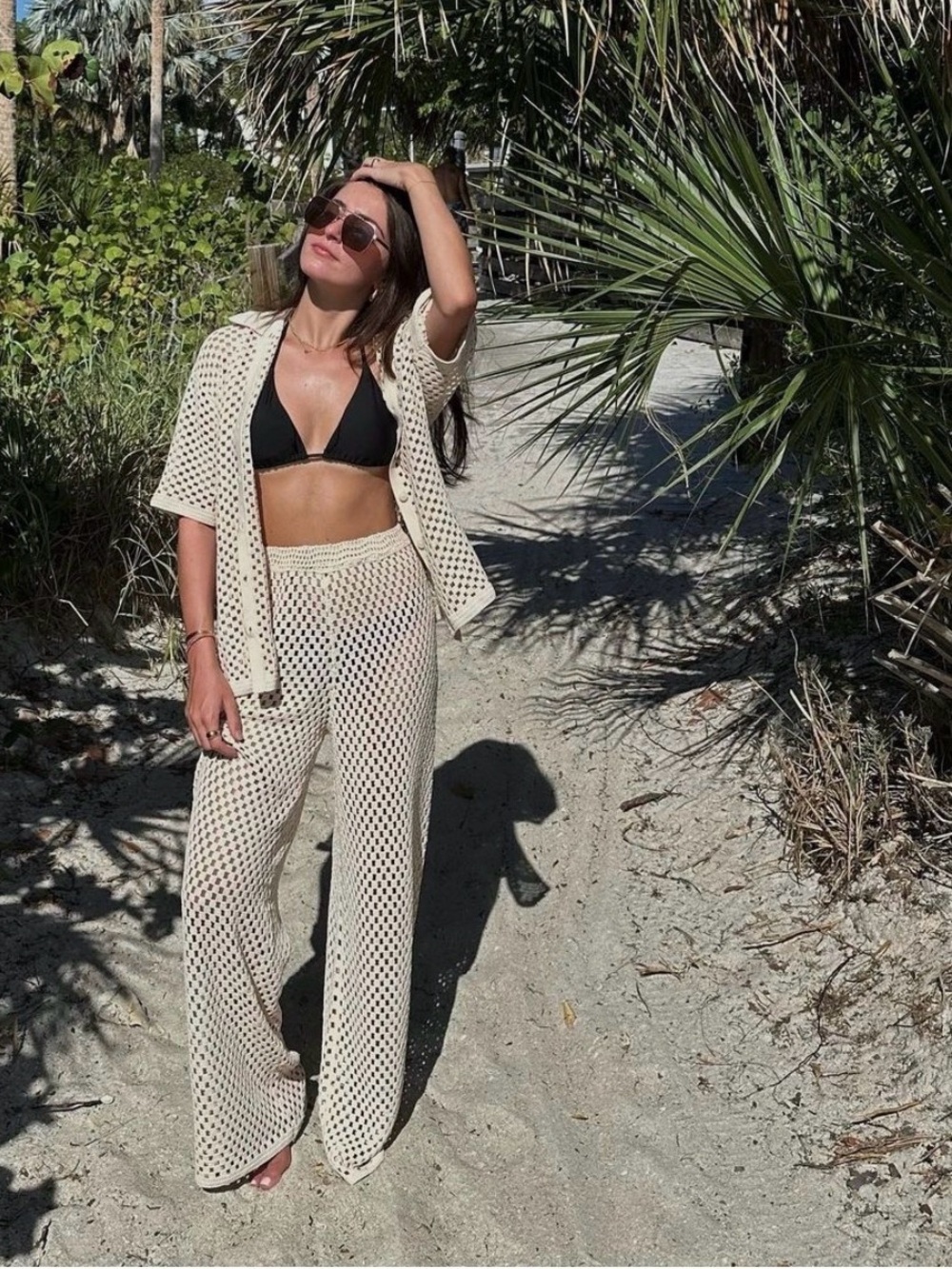 DISSH Sonny Cream Crochet Wide Leg Pants